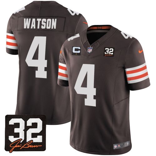 Deshaun Watson 4 Cleveland Browns Jim Brown Memorial Patch Game Men Jersey - Brown