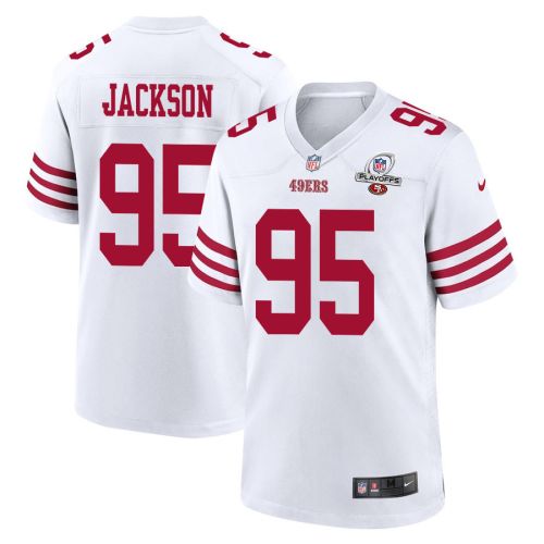 Drake Jackson 95 San Francisco 49ers 2023 Playoffs Patch Game Men Jersey - White