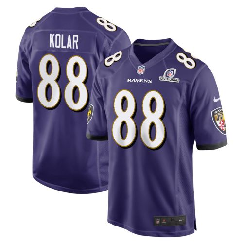 Charlie Kolar 88 Baltimore Ravens 2024 Divisional Patch Game Men Jersey - Purple