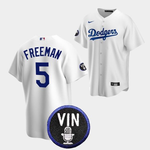 Freddie Freeman Honor Vin Scully Los Angeles Dodgers White 5 Jersey