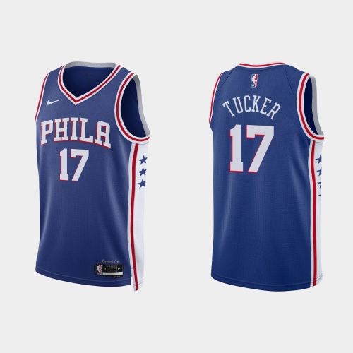 Philadelphia 76ers 17 P.J. Tucker 2022-23 Icon Edition Royal Men Jersey