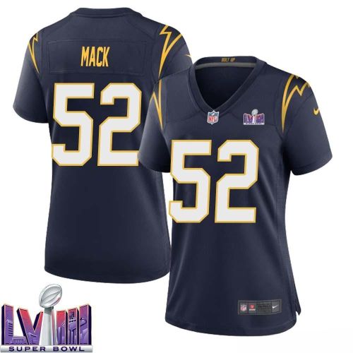 Khalil Mack 52 Los Angeles Chargers Super Bowl LVIII Women Alternate Game Jersey - Navy