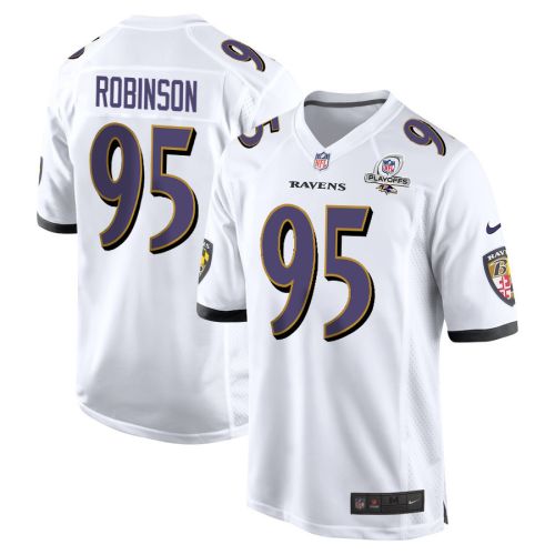 Tavius Robinson 95 Baltimore Ravens 2023 Playoffs Patch Game Men Jersey - White