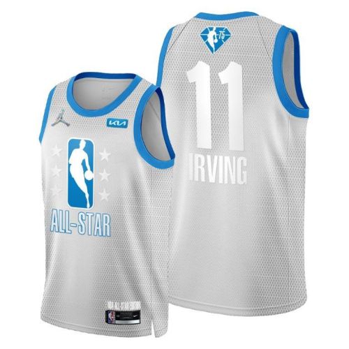 2022 Cleveland All-Star Nets 11 Kyrie Irving Grey Blue Jersey 75th Patch - Men Jersey