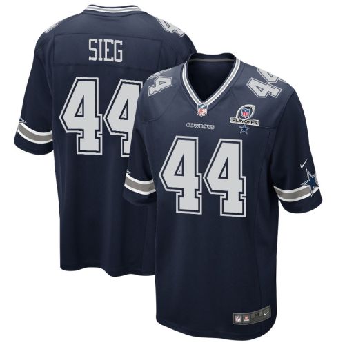 Trent Sieg 44 Dallas Cowboys 2023 Playoffs Patch Game Men Jersey - Navy