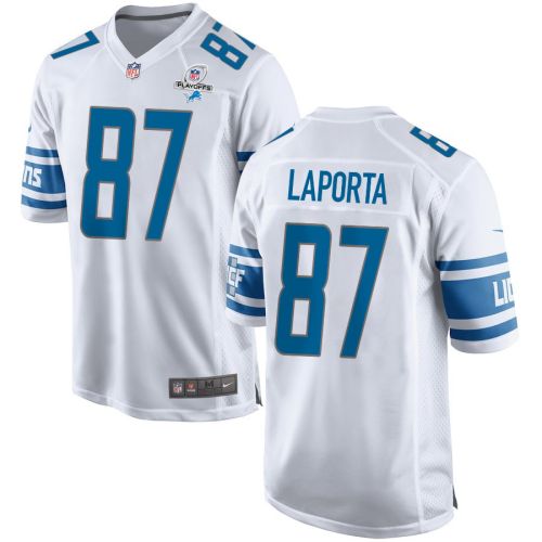 Sam LaPorta 87 Detroit Lions 2023 Playoffs Patch Game Men Jersey - White