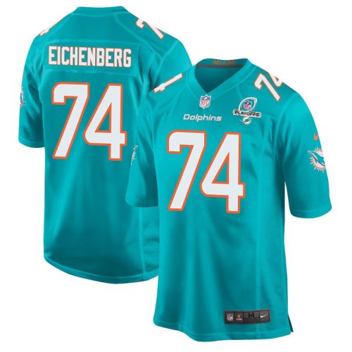 Liam Eichenberg 74 Miami Dolphins 2023 Playoffs Patch Game Men Jersey - Aqua