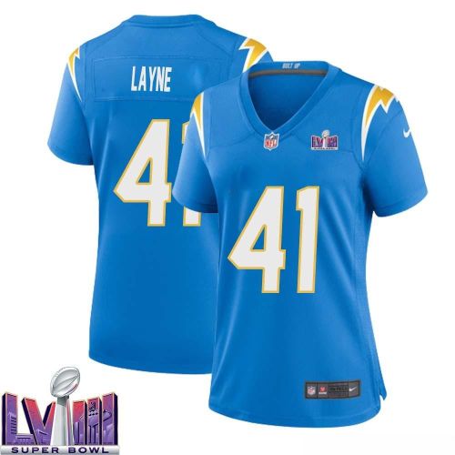 Raheem Layne 41 Los Angeles Chargers Super Bowl LVIII Women Home Game Jersey - Powder Blue