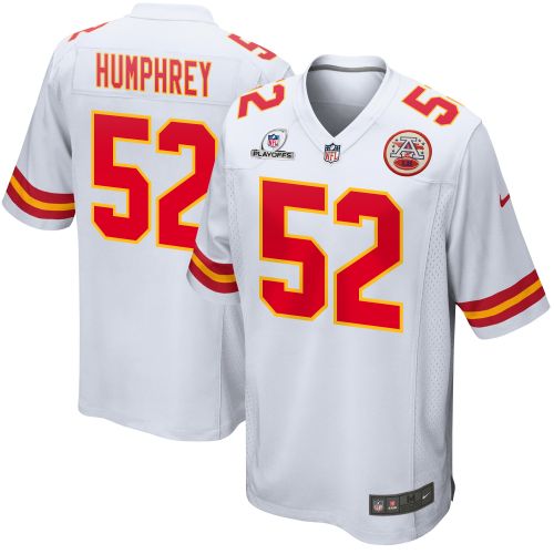 Creed Humphrey 52 Kansas City Chiefs 2023 Playoffs Patch Game Men Jersey - White