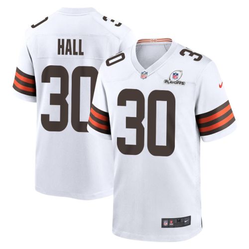 Hassan Hall 30 Cleveland Browns 2023 Playoffs Patch Game Men Jersey - White