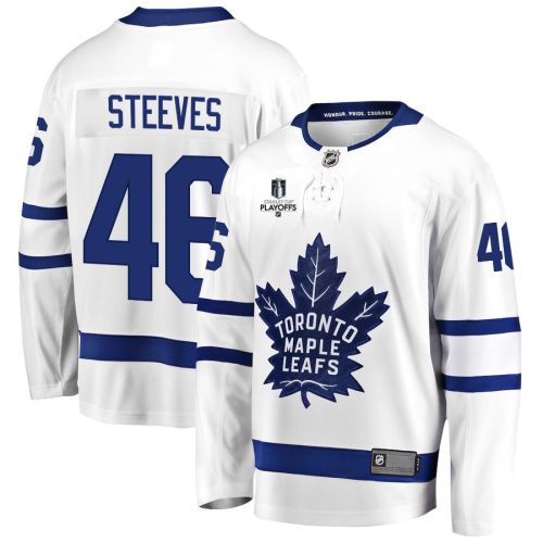 Alex Steeves 46 Toronto Maple Leafs Stanley Cup 2023 Playoffs Patch Away Breakaway Men Jersey - White