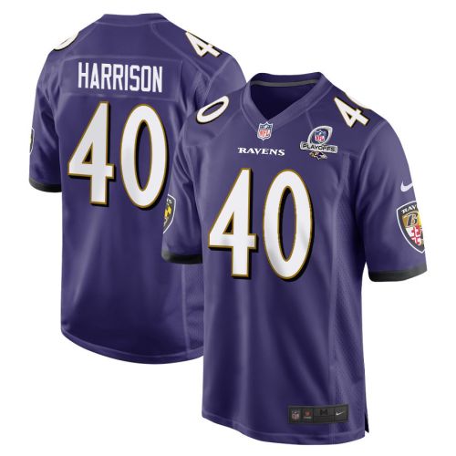 Malik Harrison 40 Baltimore Ravens 2023 Playoffs Patch Game Men Jersey - Purple