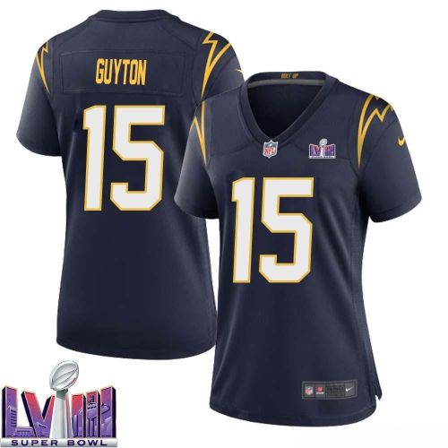 Jalen Guyton 15 Los Angeles Chargers Super Bowl LVIII Women Alternate Game Jersey - Navy