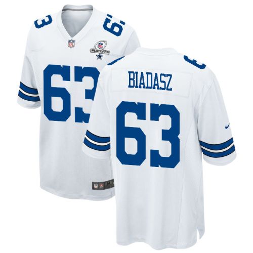 Tyler Biadasz 63 Dallas Cowboys 2023 Playoffs Patch Game Men Jersey - White