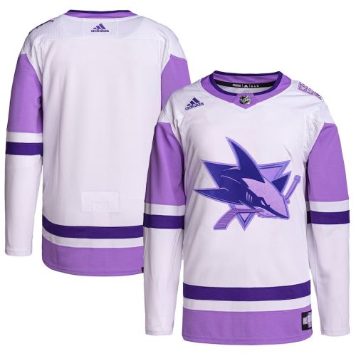 San Jose Sharks Hockey Fights Cancer Primegreen Men Jersey - White/Purple