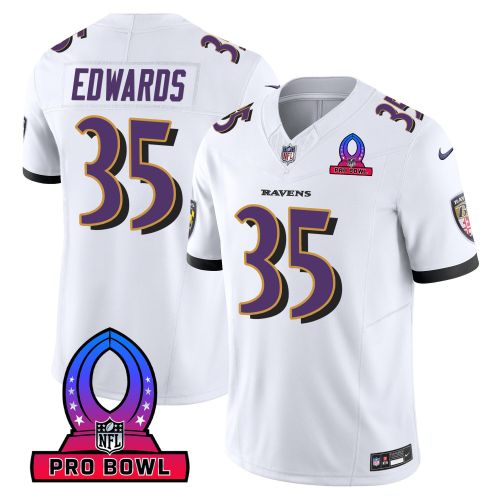 Gus Edwards 35 Baltimore Ravens 2024 Pro Bowl Patch Game Men Jersey - White