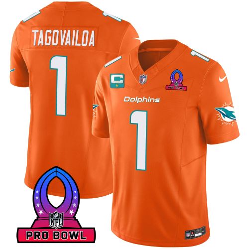 Tua Tagovailoa 1 Miami Dolphins 2024 Pro Bowl Patch Game Men Jersey - Orange