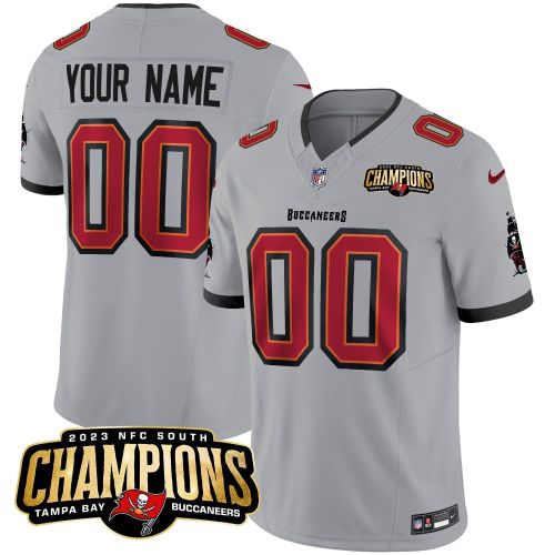 Tampa Bay Buccaneers 2023 NFC South Champions Patch Game Custom Men Jersey - Gray