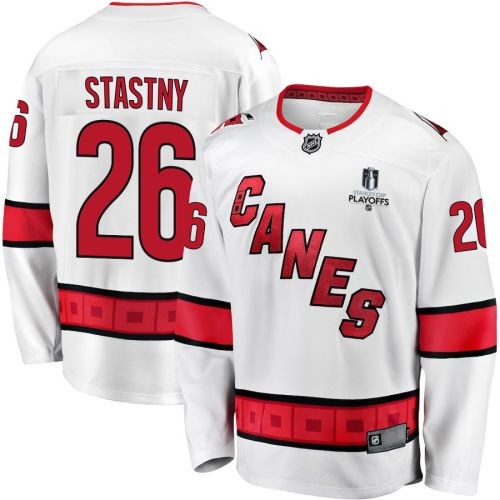 Paul Stastny 26 Carolina Hurricanes Stanley Cup 2023 Playoffs Patch Away Breakaway Men Jersey - White