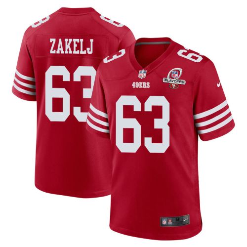 Nick Zakelj 63 San Francisco 49ers 2023 Playoffs Patch Game Men Jersey - Scarlet