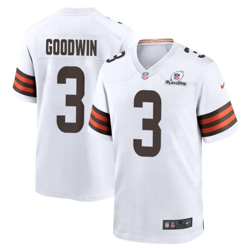 Marquise Goodwin 3 Cleveland Browns 2023 Playoffs Patch Game Men Jersey - White