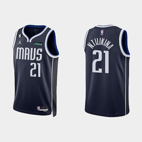 Dallas Mavericks 21 Frank Ntilikina 2022-23 Statement Edition Navy Men Jersey