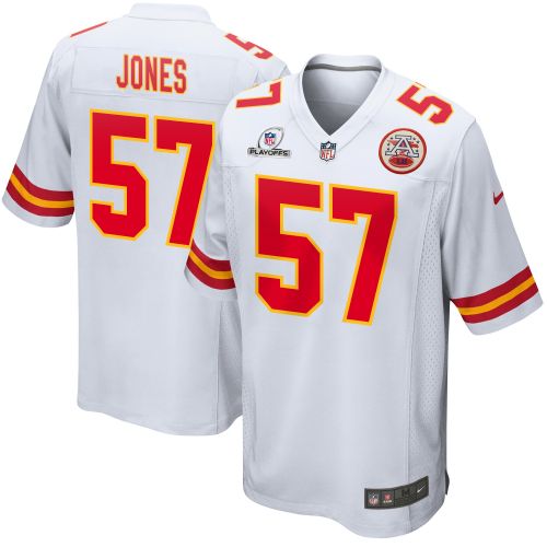 Truman Jones 57 Kansas City Chiefs 2023 Playoffs Patch Game Men Jersey - White