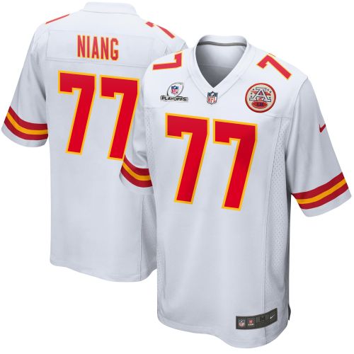 Lucas Niang 77 Kansas City Chiefs 2023 Playoffs Patch Game Men Jersey - White