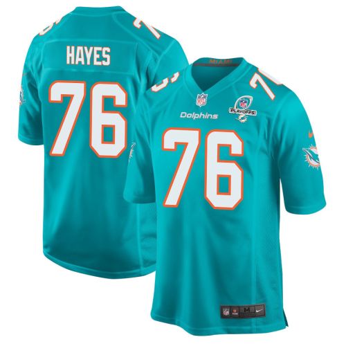 Ryan Hayes 76 Miami Dolphins 2023 Playoffs Patch Game Men Jersey - Aqua