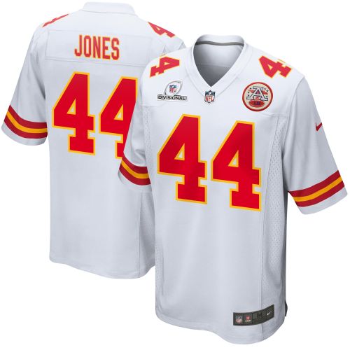 Cam Jones 44 Kansas City Chiefs 2024 Divisional Patch Game Men Jersey - White