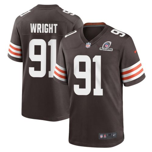 Alex Wright 91 Cleveland Browns 2023 Playoffs Patch Game Men Jersey - Brown