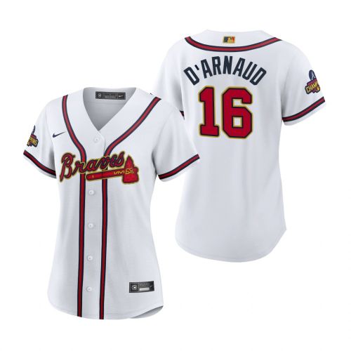 Women's Travis d'Arnaud 16 Atlanta Braves White 2022-23 Gold Program Jersey