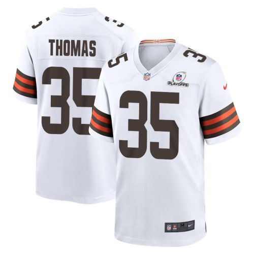 Charlie Thomas 35 Cleveland Browns 2023 Playoffs Patch Game Men Jersey - White