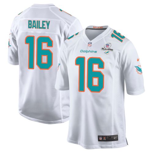 Jake Bailey 16 Miami Dolphins 2023 Playoffs Patch Game Men Jersey - White