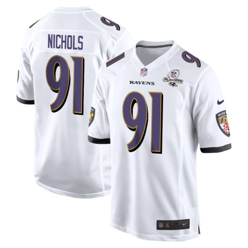 Rayshad Nichols 91 Baltimore Ravens 2023 Playoffs Patch Game Men Jersey - White