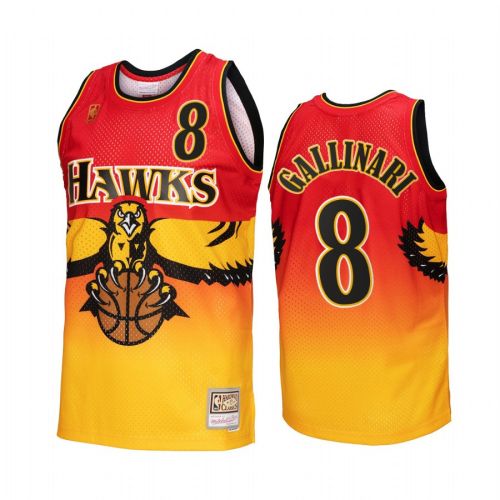 Atlanta Hawks Danilo Gallinari 8 Gold Red Fadeaway Men Jersey Hardwood Classics