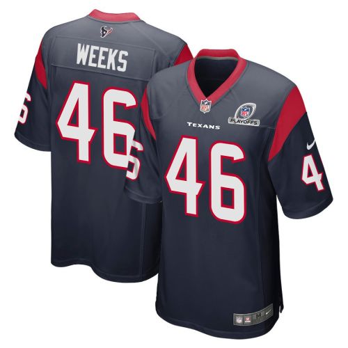 Jon Weeks 46 Houston Texans 2023 Playoffs Patch Game Men Jersey - Navy