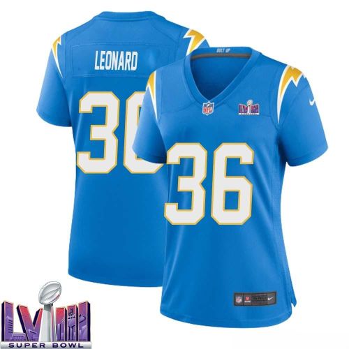 Deane Leonard 36 Los Angeles Chargers Super Bowl LVIII Women Home Game Jersey - Powder Blue