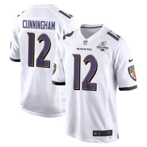 Malik Cunningham 12 Baltimore Ravens 2023 Playoffs Patch Game Men Jersey - White