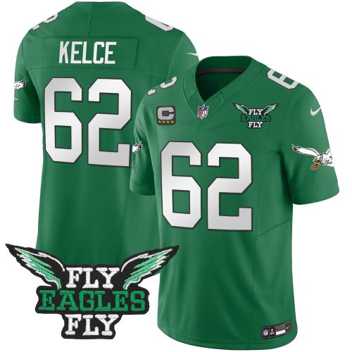 Jason Kelce 62 Philadelphia Eagles Fly Eagles Fly Patch Alternate Game Men Jersey - Kelly Green