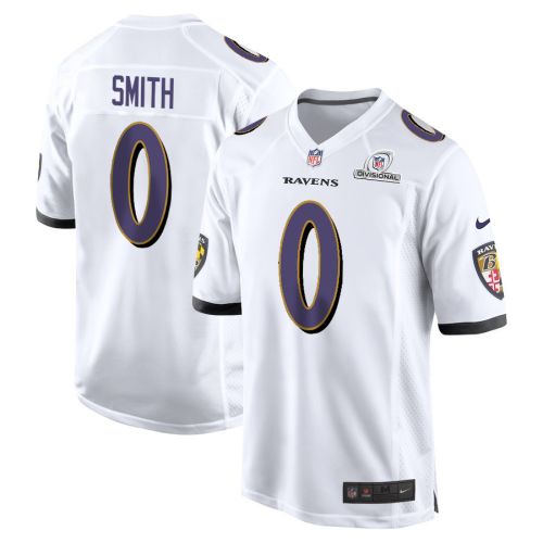 Roquan Smith 0 Baltimore Ravens 2024 Divisional Patch Game Men Jersey - White