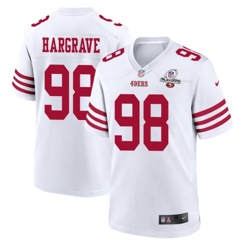 Javon Hargrave 98 San Francisco 49ers 2023 Playoffs Patch Game Men Jersey - White