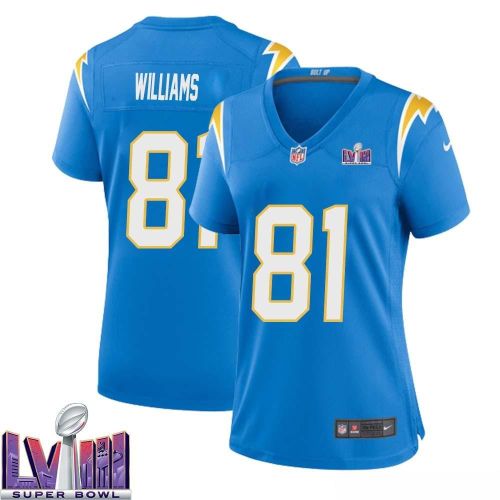 Mike Williams 81 Los Angeles Chargers Super Bowl LVIII Women Home Game Jersey - Powder Blue