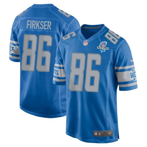 Anthony Firkser 86 Detroit Lions 2023 Playoffs Patch Game Men Jersey - Blue