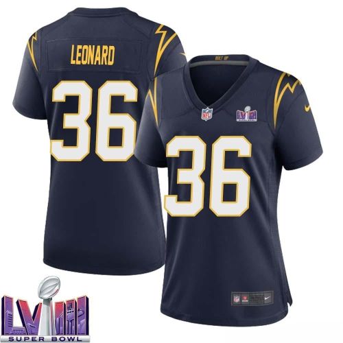 Deane Leonard 36 Los Angeles Chargers Super Bowl LVIII Women Alternate Game Jersey - Navy