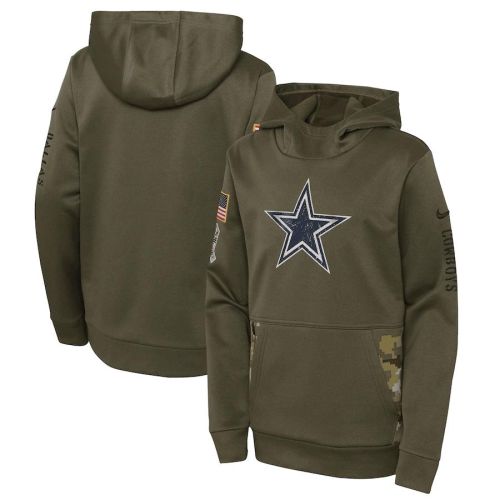 Dallas Cowboys Youth 2022 Salute To Service Performance Pullover Hoodie - Olive