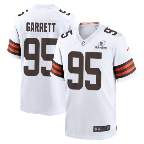 Myles Garrett 95 Cleveland Browns 2023 Playoffs Patch Game Men Jersey - White