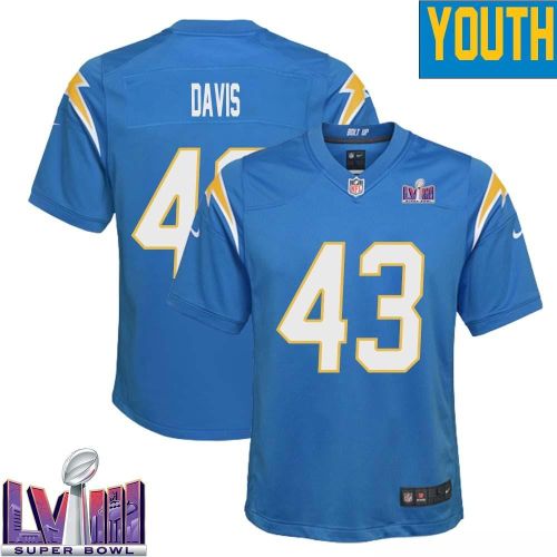 Michael Davis 43 Los Angeles Chargers Super Bowl LVIII YOUTH Home Game Jersey - Powder Blue