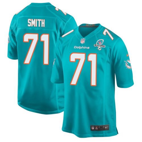 Kion Smith 71 Miami Dolphins 2023 Playoffs Patch Game Men Jersey - Aqua