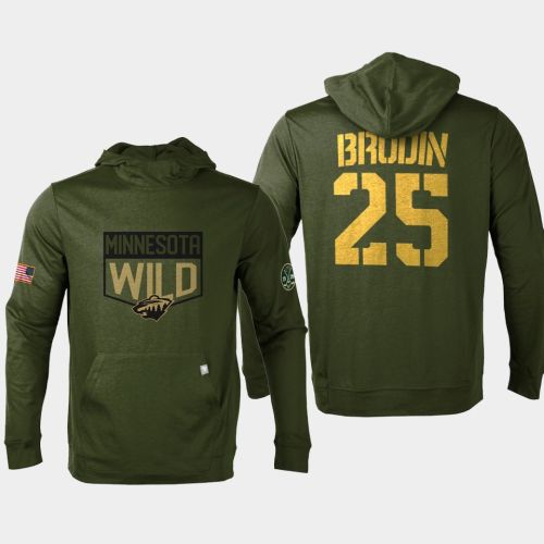 Minnesota Wild 25 Jonas Brodin 2022 Salute to Service Olive Pullover Hoodie